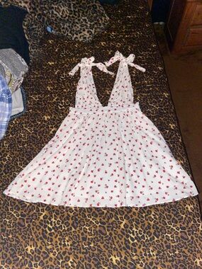Forever 21 White Sundress with Red Rose Print and Tie Straps